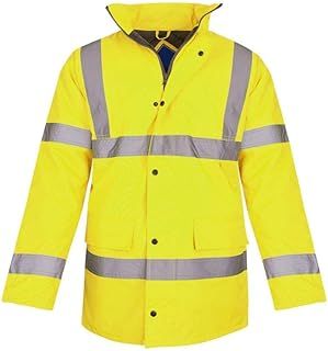 shelikes Hi Vis Viz Jackets High Visibility Parka Workwear Security Safety Fluorescent Hooded Padded Waterproof Work Wear Jacket Coat