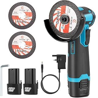 Cordless Mini Angle Grinder - 2x2000mAh Batteries and 19500RPM Motor - 2x75mm Grinding Discs - for Cutting, Grinding, Sharpening
