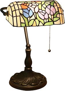 Bankers Lamp Green, Tiffany style lamp With Pull Chain Switch, Stained Glass Desk Lamp, Reading Lamps for Home office, Bedroom Study, Bedside Table,B