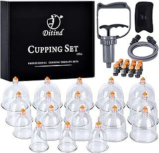 Ditind Cupping Therapy Set, 18 Pcs Cupping Set, Professional Acupoint Cupping Therapy Sets Portable, Upgrade Cupping with Case Pump Suction Cups for Cellulite Muscle Pain Relief Physical Therapy