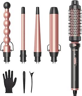 Wavytalk 5 in 1 Curling Wand Set, Multi Curl, Curling Wand Set with Curling Brush and 4 Interchangeable Ceramic Curling Wand(13-32 mm), Instant Heat Up Wand Curling Iron (Rose Gold)