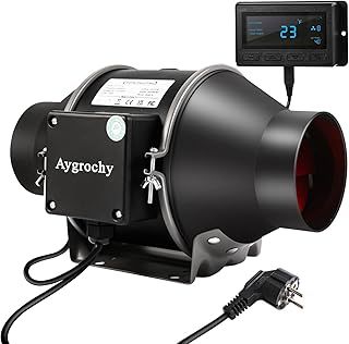 Aygrochy 4 inch Inline Duct Fan with Temperature and Humidity Controller, Extractor Fan for Booster, Grow Tents, Ventilation and Extractor(UK Plug).