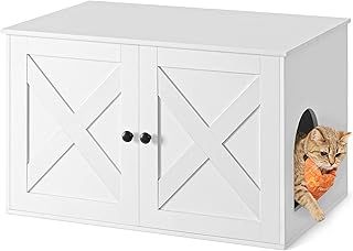 Feandrea Cat Litter Box Enclosure, Hidden Litter Box Furniture with Removable Divider, End Table, Indoor Cat House, 80 x 53 x 50 cm, White PCL002W01