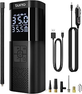 TANYO Tyre Inflator Air Compressor Cordless, 150 PSI Car Tyre Pump, Portable Digital Electric Bike Pump, Rechargeable Tyre Pump Suitable for Cars, Motorcycles, Bicycles and Sports Balls.