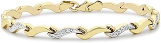 Carissima Gold Women's 9 ct 2 Colour Gold Diamond Cut Wave Link Bracelet of Length 19 cm/7.5 inch