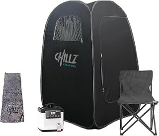 CHILLZ® Steam Pod Portable Sauna Pod Steam Sauna – Full Body Portable Sauna Steam Tent, Steam Sauna Home Sauna Pod with Remote + Touchscreen 1200W 2.6 Litre Generator inc Chair, Dry Towel, Dry Mat
