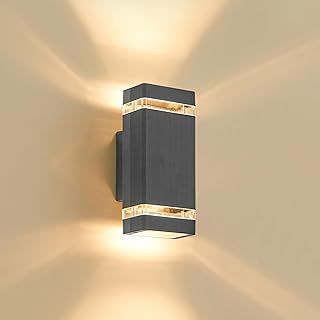 LMP Up Down Outdoor Wall Lights Mains Powered, IP65 Waterproof Outside Wall Lights, Square Porch Front Door Light Electric, GU10 External LED Lighting Exterior Sconce Wall Mounted for House, Grey