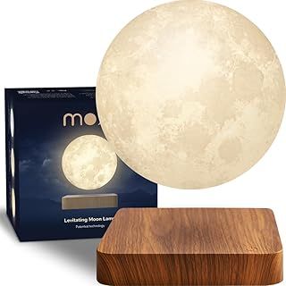 Levitating Moon Lamp 3D Printed Floating and Spinning 360° Magnetic Luna Unique Gift Night Light (Dark Wood Base)