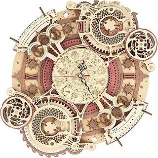 ROKR 3D DIY Wooden Puzzle for Adults Teens Zodiac Wall Clock Model Kits for Adults to Build Retro Decoration Gifts