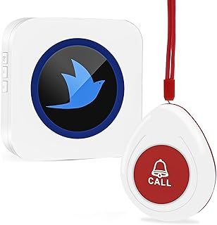 Personal Alarms for Elderly/Caregiver Pager/SOS Panic Call Button/Elderly Alarm Call Bell Button/Home Alarm System for Elderly Patient Nurse 1 UK Plug-in Receiver + 1 Waterproof Transmitter