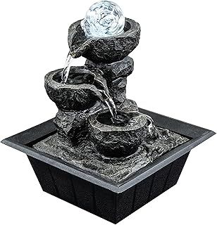GEEZY Indoor Water Fountain - Crystal Ball Design Water Feature with LED Lights - Mains Powered & Self-Contained, Table Top, Relaxing & Tranquil - Perfect for Home, Living Room, Office Decor