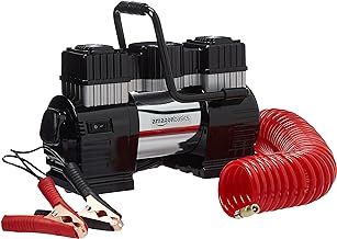Amazon Basics Portable Digital Air Compressor, Dual Battery Clamps with Carrying Case, Black/Red
