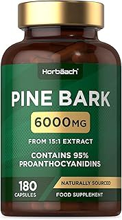 Pine Bark Extract Capsules 6000mg | 180 Count | High Strength Supplement | 15:1 Pine Bark Extract | 95% Proanthocyanidins | by Horbaach