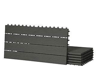 6 Pcs WPC Decking Boards Grey Terrace Decking Wood Plastic Composite Interlocking Flooring Weather Resistant 30 x 60 cm (1 m²)