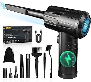 Compressed Air Cleaner for PC - Electric Air Duster, 10000RPM Super High Power Keyboard Cleaner with 3-Gear Speed, Led-Light, Rechargeable Compressed Air Blower for Laptop, Car & Home Cleaning
