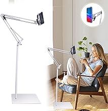 Tablet Floor Stand, Heavy Duty Base Phone Floor Stand, Overhead Bed Mount, Adjustable Tablet Holder Compatible for iPad, Galaxy Tab, Kindle, Switch, E-Reader 4.7-12.9" White