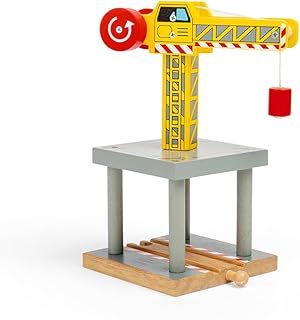 Bigjigs Rail Magnetic Yellow Wooden Crane, Wooden Toys, Construction Toys, Crane Toy For Wooden Train Sets, Wooden Toys For 3 Year Olds, Bigjigs Train Accessories
