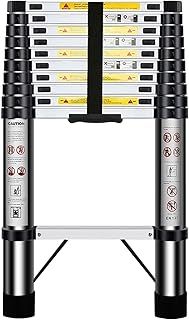 HUIYOPU Telescopic Ladder 3.2m, Retractable Stainless Steel Ladder, Step 30cm, Load Capacity 150kg, Suitable for Home Maintenance, Access to The Attic, Construction, etc.