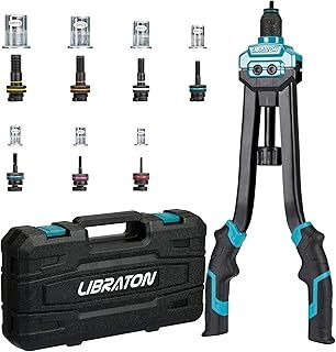 Libraton 16" Rivet Nut Tool, Rivet Nut Gun, Hand Rivet Nut Setter with 70PCS Rivet Nuts, 7PCS Metric Interchangeable Mandrels and Carrying Case, Easy Replace