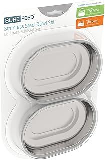 Sure Petcare SureFeed Stainless Steel Bowl Set, Compatiable with Sure Petcare SureFeed Microchip Pet Feeder, SureFeed Microchip Pet Feeder Connect and Sealed Pet Bowl, Metal, Pet Food Bowl, Pack of 2