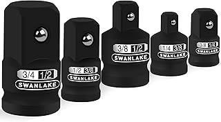 Cr-V 5-Piece Impact Adapter & Reducer Set, 1/2" to 1/4", 1/4" to 3/8", Ideal for Drivers & Wrenches