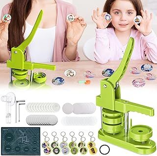 Badge Maker, Upgrade Rotatable Button Press Badge Maker DIY Buttons 37mm Lapel Machine Badge Maker Machine Kit with 417 Pieces Button Parts Circle Cutter Keychain