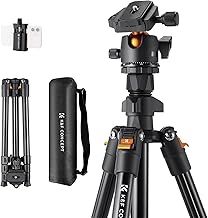 K&F Concept 64 inch/163cm Camera Tripod, Lightweight Aluminum Travel Outdoor Tripod with Ball Head Load Capacity 8kg, Phone Holder, for DSLR Cameras O2341A1