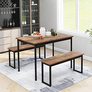 3-Piece Dining Table and Bench Set 4-Person Space-Saving Dinette for Kitchen Patio Outdoor