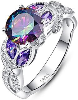 Bonlavie Rainbow Topaz Sapphire Anniversary July Gemstone Birthstone Rings in Sterling Silver Size J 1/2-T 1/2