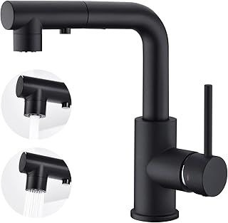 CREA Kitchen Tap with 3 Function Sprayer, Pull Out Kitchen Mixer Tap, 360° Swivel Kitchen Sink Tap, Single Handle Sink Tap for Bathroom or Kitchen, Matt Black