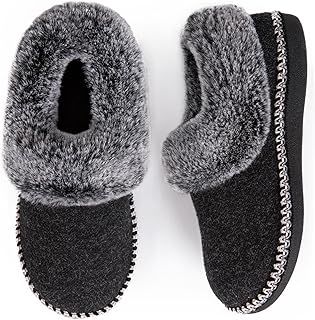EverFoams Women's Bootie Slippers Warm Soft Comfy Memory Foam Non-slip Indoor House Shoes with Fluffy Collar
