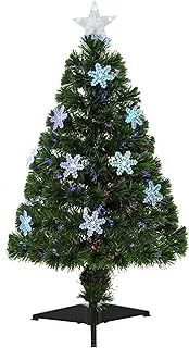 HOMCOM 3FT Green Fibre Optic Artificial Christmas Tree Xmas Colourful LED Scattered Tree with Snowflakes Ornaments Fireproofing
