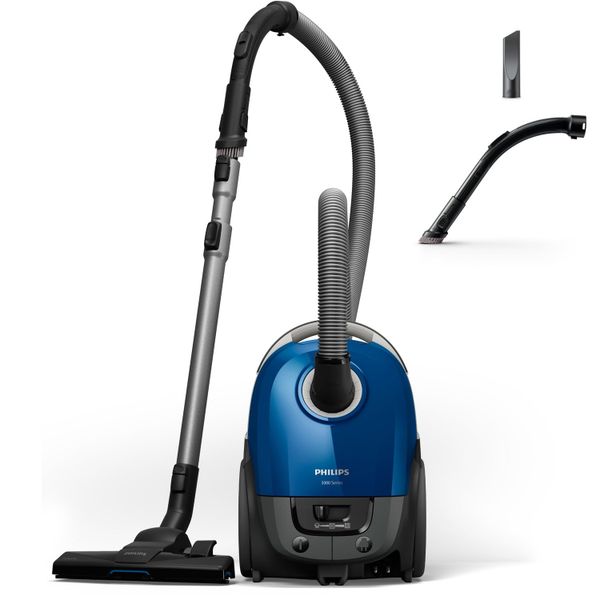 PHILIPS 3000 Series Vacuum Cleaner with Bag, 99.9% Dust Suction*, 900 W, Allergen Filter, Compact and Lightweight, Built-in Brush, Dark Blue (XD3110/09)