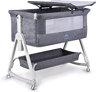 Bellababy Bedside Bassinet, Bedside Sleeper, Bedside Crib with Changing Table, Easy Folding Portable Crib, Adjustable Portable Bed for Infant/Newborn
