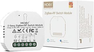 MOES Mini DIY Tuya ZigBee Smart Light Switch Module, Tuya Zigbee Hub Required, Smart Life/Tuya App, Wireless Remote Control, Alexa Google Home Voice Control, Needs Neutral Line 1/2 Way, 2 Gang