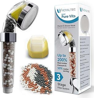 Vitamin C Filtered Shower Head Fluoride & Chlorine Filter – Softens Hard Water – Increases Pressure Saving Water - with Extra Replacement Stones