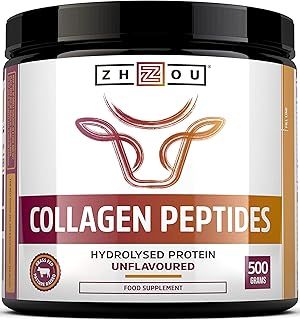 Collagen Powder 500g - Hydrolysed Collagen Peptides Powder - High Protein Bovine Collagen Supplement - Grass Fed, Hormone Free - Rich in Amino Acids - for Hair, Nails & Skin - Zhou Nutrition