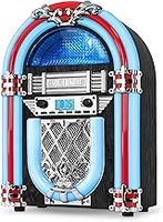 Victrola Nostalgic Wood Countertop Jukebox with Built-in Bluetooth Speaker, 50's Retro Vibe, 5 Bright Color-Changing LED Tubes, FM Radio, Wireless Music Streaming, AM/FM Radio, Aux Input