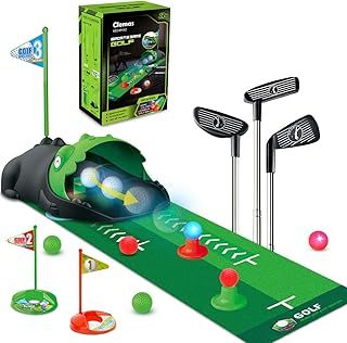 Kids Toy Golf Club Set with Automatic Ball Returner, Led Light Up Night Golf Balls, Golf Putting Mat, 3-5 Toddler Mini Golf Games, Indoor Outdoor Sport Toys Gifts for Boys Girls Aged 3 4 5 6