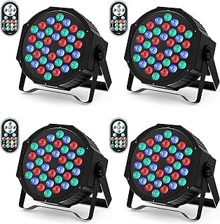 U`King 4 Pack RGB 36 LED Stage Lights with Remote Control, 72W LED Par Can Light Console 7CH Control, 7 Modes Disco Lights for Parties Wedding Club Party Concert Bars Show