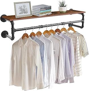 unho Wall Mounted Clothes Rail with Shelf, Industrial Pipe Clothes Rack 39.3” Garment Rack Wall Hanger for Clothes Space-Saving Clothes Hanging Rod Bar for Closet Storage Black