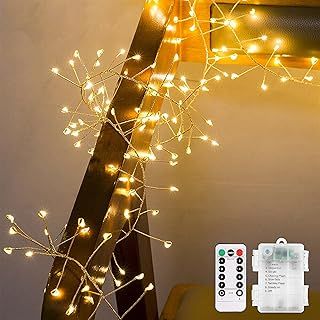 CCILAND 3m Remote Garland String Lights for Bedroom, 8 Mode 200 LED Cluster Light Battery Operated with Timer, Dimmable Wedding Party Decor Light for Tree Vase Window (Multicolored, Silver Wire)