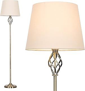 MiniSun | Antique Brass Barley Twist Floor Lamp with a Beige Tapered Light Shade | Floor Lamps & Torchieres, Home Décor & Improvement Essential | Includes 10W LED Bulb [3000K Warm White]