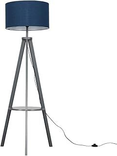 MiniSun | Modern Grey Wood Floor Lamp with Storage Shelf and Navy Blue Drum Shade | Floor Lamps & Torchieres, Home Décor & Improvement Essential