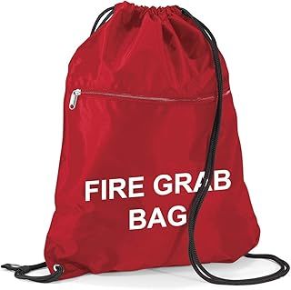 School Evacuation Fire Grab Bag - Printed Red Emergency Documents Drawstring Sack Bag