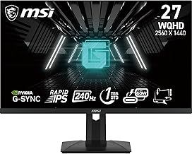 MSI G274QPX 27 Inch WQHD Gaming Monitor - 2560 x 1440 Rapid IPS Panel, 240 Hz / 1ms GtG, 98% DCI-P3 Colour Gamut, HDR 400, Type-C PD 65W, G-SYNC compatible - DP 1.4a, HDMI 2.0b CEC