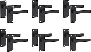 Golden Grace Victorian Straight Delta Door Handles Latch in Matt Black, 6 Pairs - 120mm x 40mm Backplate