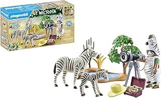 Playmobil 71295 Wiltopia Photographer with Zebras, exploring the animal kingdom, educational toy made of sustainable material, fun imaginative role-play, playsets suitable for children ages 4+