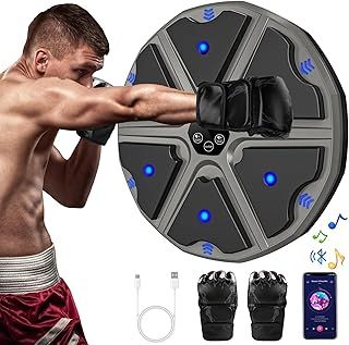prettop Music Boxing Machine, Smart Bluetooth Boxing Machine with Gloves, Wall Mounted Punching Machine with 9 Level Speed & Mode Adjustment with LED Light for Kids or Adult to Exercise