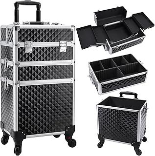 3 in 1 Hairdressing Trolley On Wheels Beauty Trolley Makeup Trolley Case On Wheels Make Up Rolling Box Vanity Suitcase Nail Technician Case, Black